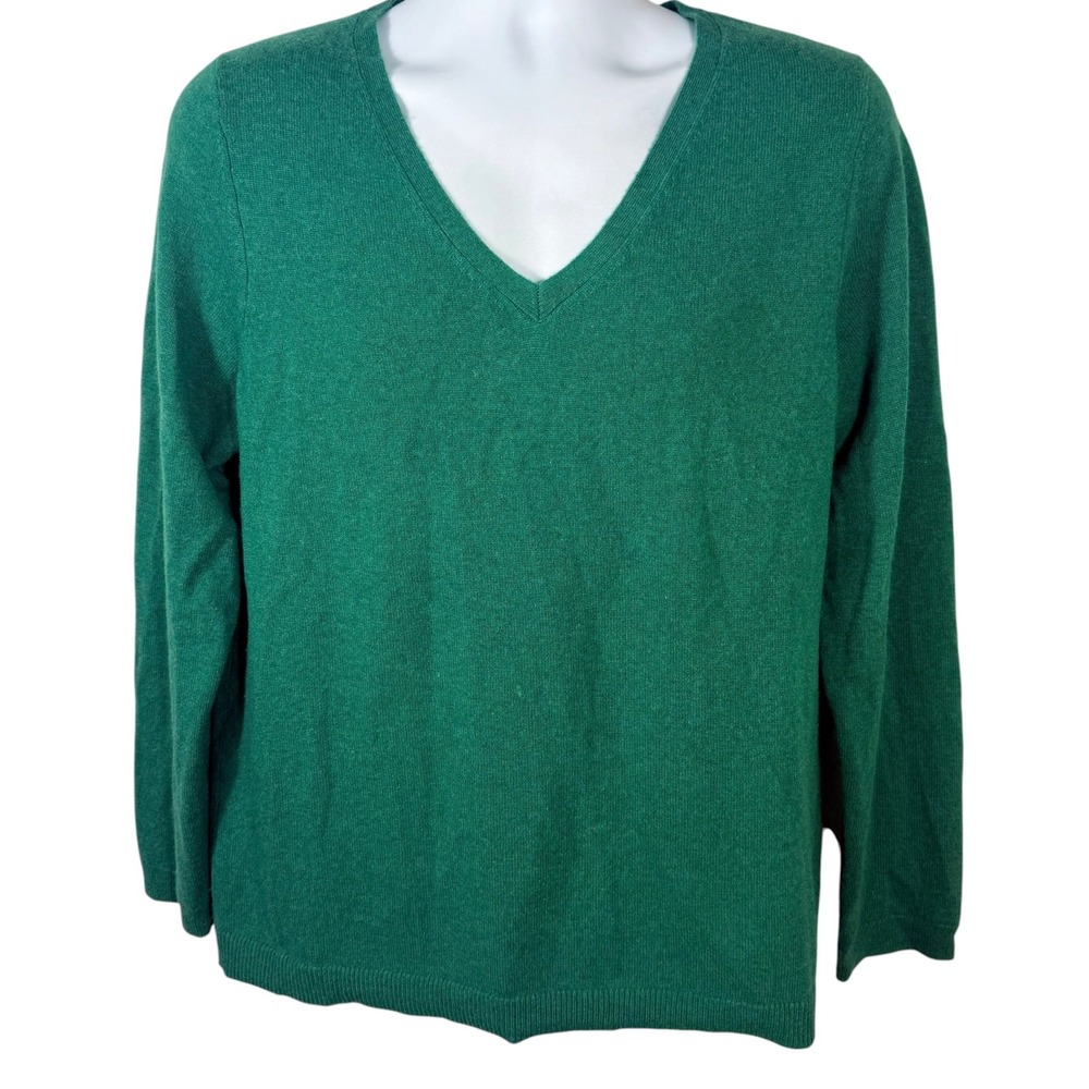 Talbots Pure Cashmere V-Neck Sweater Green Womens XL Long Sleeve Soft Knit